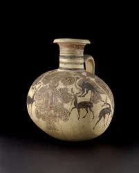 Cruche à baril chypriote représentant des oiseaux et des cerfs, 7e-6e siècle